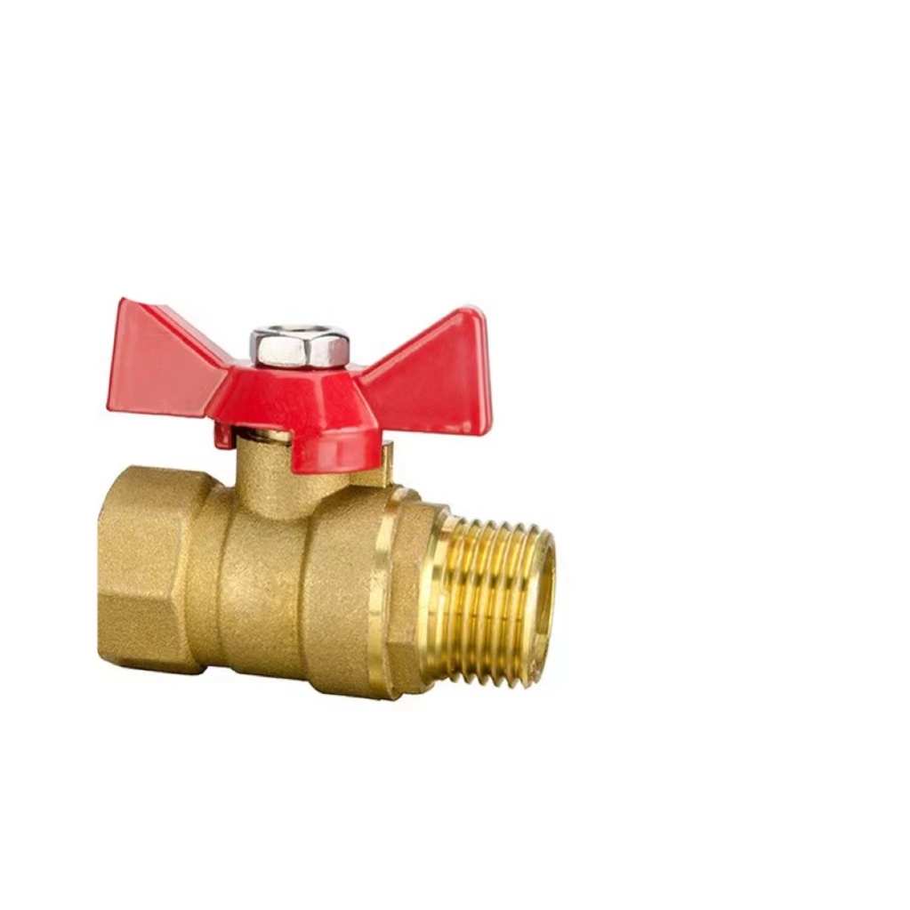 Brass Inside and Outside Wire Straight Handle Red Cap All Copper Manual Butterfly Valve