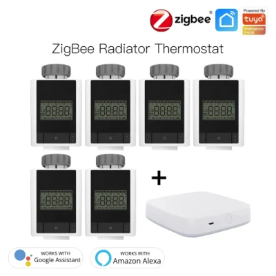 [Комплект] 6 шт. Zigbee Trv термостат, головка клапана радиатора, контроллер, привод, умный термостат с 1 шт. Zigbee Hub, приложение, дистанционное управление, Alexa Acho Google Home